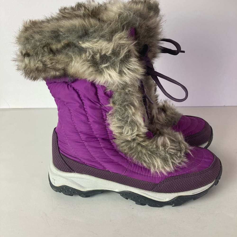 The North Face Nuptse  Faux Fur-Lined Winter Boots Purple Big Girl Size 5 New.